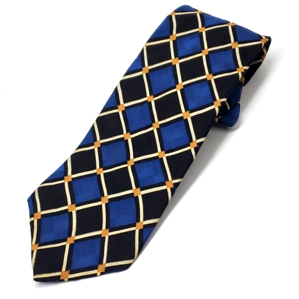 COLOURS by Alexander Julian Blue Black Geometric Silk Tie EUC